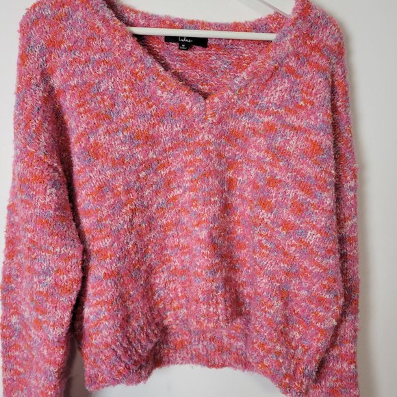 Lulu's Keepin' It Cuddly Pink Heather Multi V-Neck Sweater Size M - Picture 5 of 10